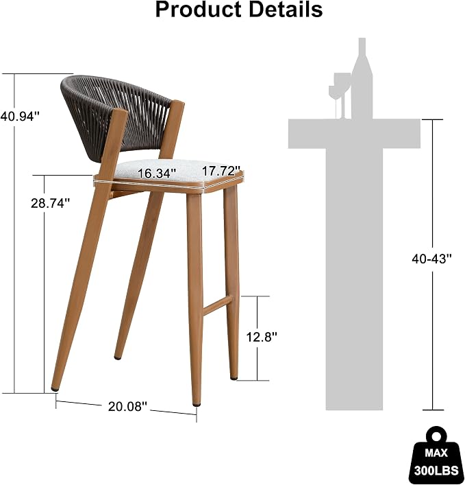 PURPLE LEAF Bar Stool Set of 2 Outdoor Bar Stool Chair - Image 3
