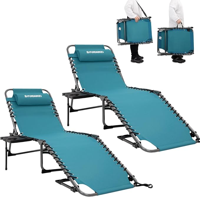FUNDANGO 2 Pack Folding Chaise Lounge Chair Outdoor, 5 Positions Foldable Beach by FUNDANGO
