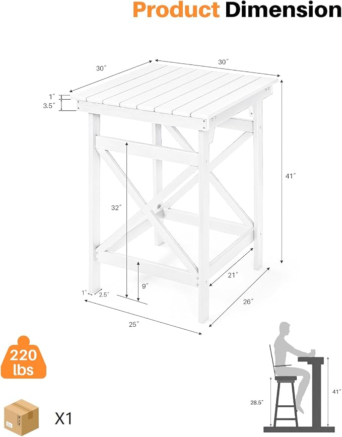 HDPE Outdoor Bar Table, Weather Resistant HDPE Patio High Top Pub Table - Image 4