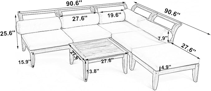 6 Piece Acacia Wood Patio Sofa Set, Outdoor Modular Sectional Garden Furniture - Image 3