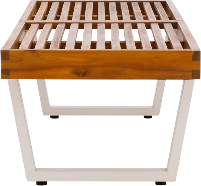 SAFAVIEH Outdoor Patio Furniture Heather Natural Brown Solid Wood & White Legs - Image 8