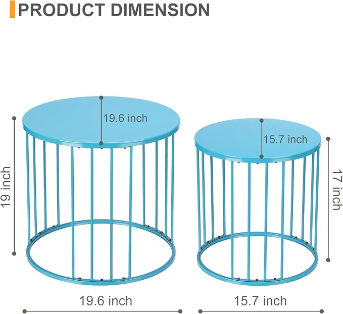 LEWIS&WAYNE Outdoor Side Table Set of 2, Metal Circle Accent End Tables - Image 3
