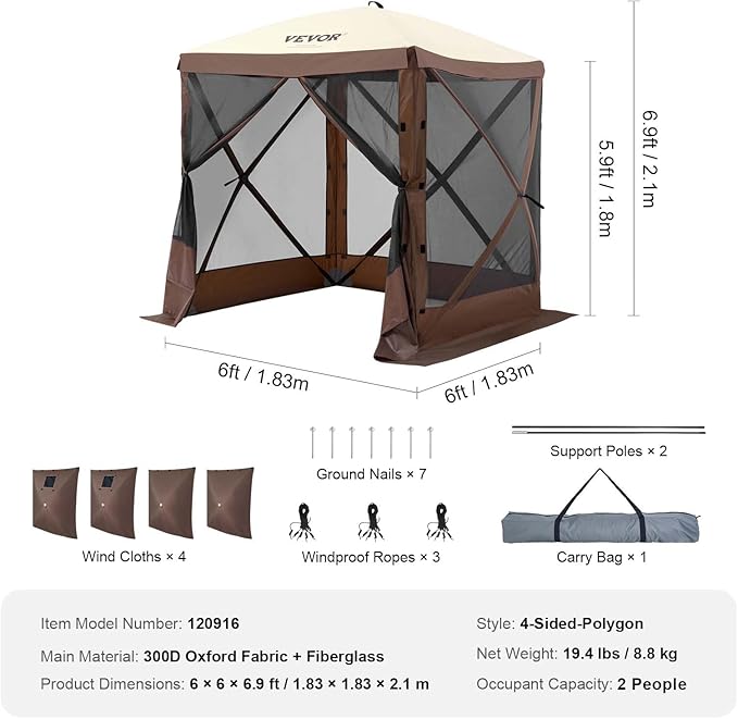VEVOR Pop Up Gazebo Tent, Pop-Up Screen Tents 4 Sided Canopy Sun Shelter - Image 8