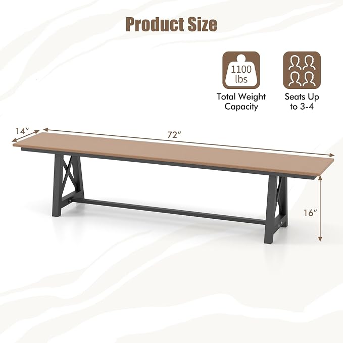 Tangkula 6 FT HDPE Outdoor Bench, Extra Long Patio Picnic Bench - Image 3