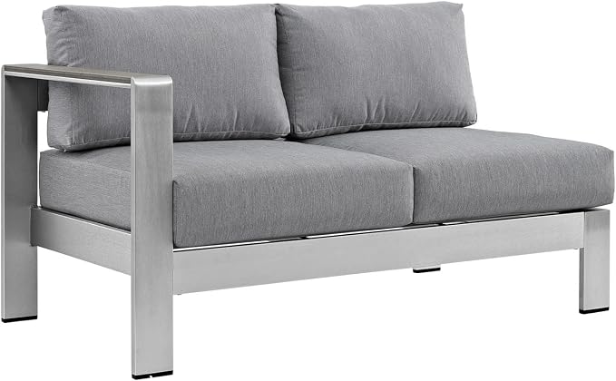Modway Shore 5-Piece Aluminum Outdoor Patio Sectional Sofa Set in Silver Gray - Image 3