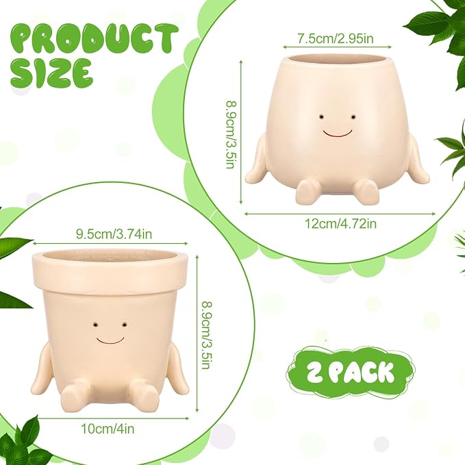 Domensi 2 Pcs Swing Hanging Planter Cute Smile Flower Face Pot Indoor Outdoor - Image 2