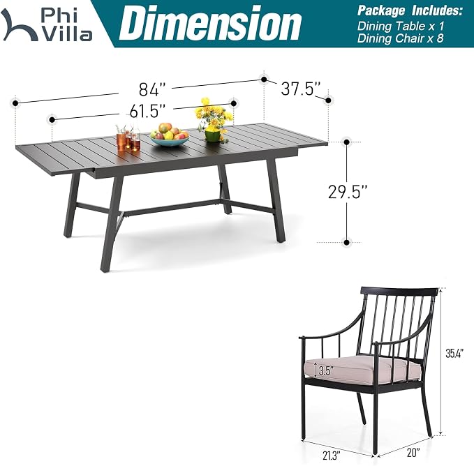 PHI VILLA 9 Pieces Outdoor Dining Set - Image 9