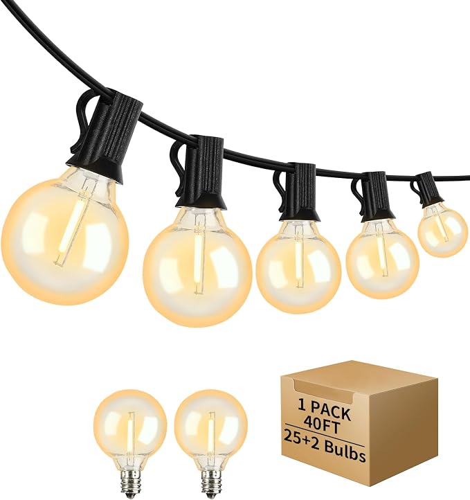 40FT LED Outdoor String Lights Waterproof, G40 LED Globe Outdoor Lights by ShineU