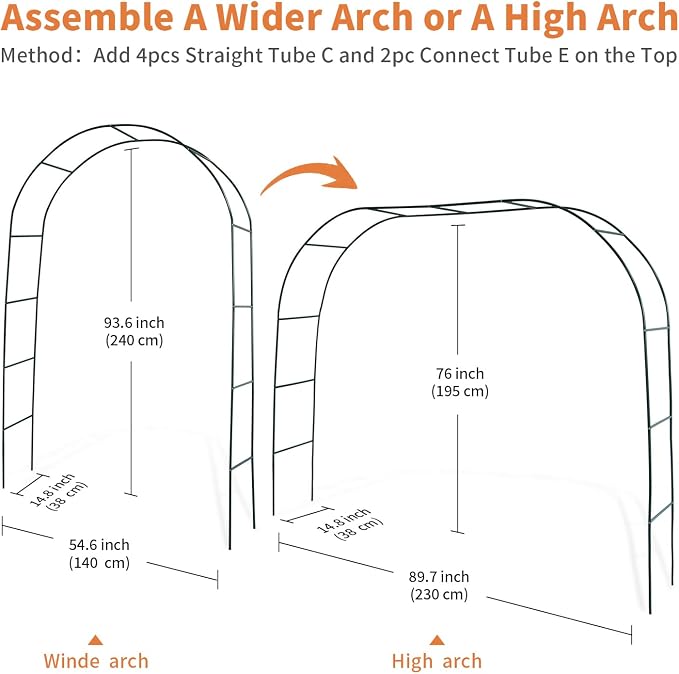 Mr.Ton Garden Arch Trellis for Climbing Plants Outdoor, Metal 7.8ft Arch Archway - Image 7