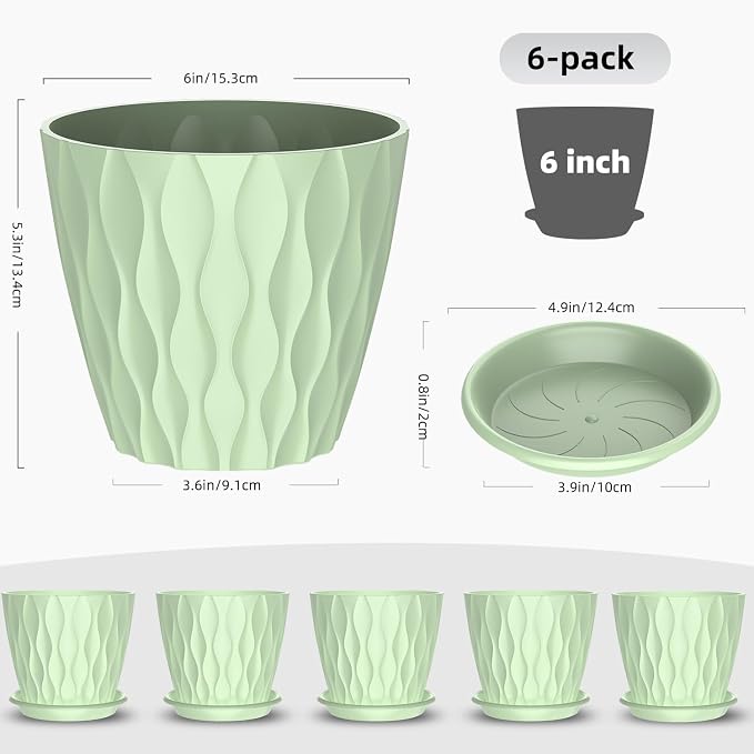 6 Pack 6 Inch Indoor Plant Pots - Image 2