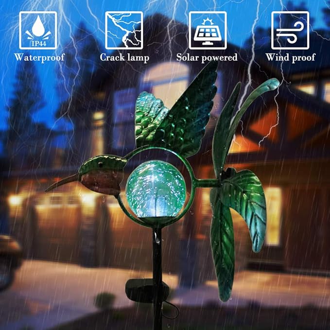 Afirst Solar Hummingbird Wind Spinner, Metal Kinetic Garden Stake Lights Wind - Image 3