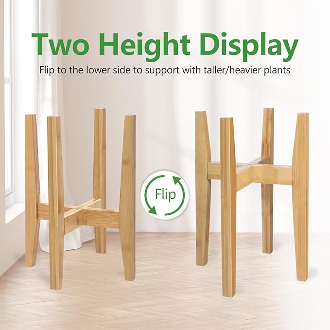 OERGKE Adjustable Plant Stand Indoor, Bamboo Mid Century Modern Plants Stands - Image 4