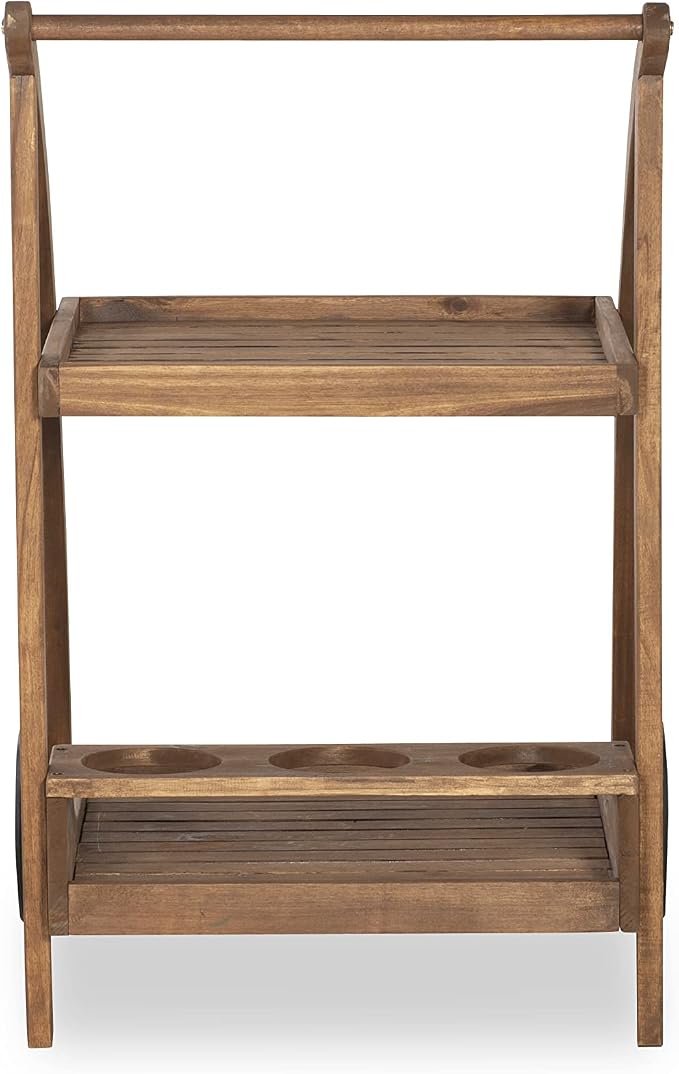 Linon Chandler Acorn Finished Acacia Wood Outdoor Bar Trolley - Image 10