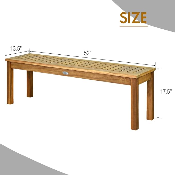 Tangkula 52 Inches Acacia Wood Outdoor Bench, Wood Bench - Image 3