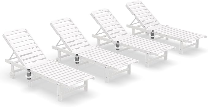 SERWALL Patio Chaise Lounge Chair Set of 4, HDPE Outdoor Lounge Chair - Image 10