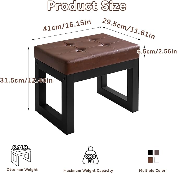 IBUYKE 16 Inch Small Foot Stool Ottoman, Rectangle PU Faux Leather Foot Rest - Image 3