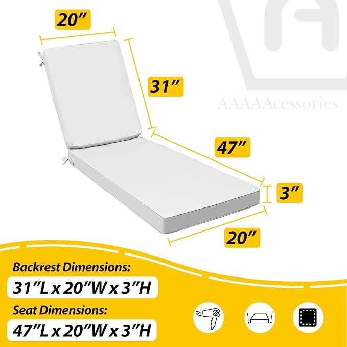 AAAAAcessories Outdoor Chaise Lounge Cushions, Fade-Resistant, Waterproof Patio - Image 5