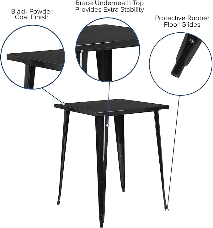 Flash Furniture Nolan Commercial Grade 31.5" Square Black Metal Indoor-Outdoor - Image 4