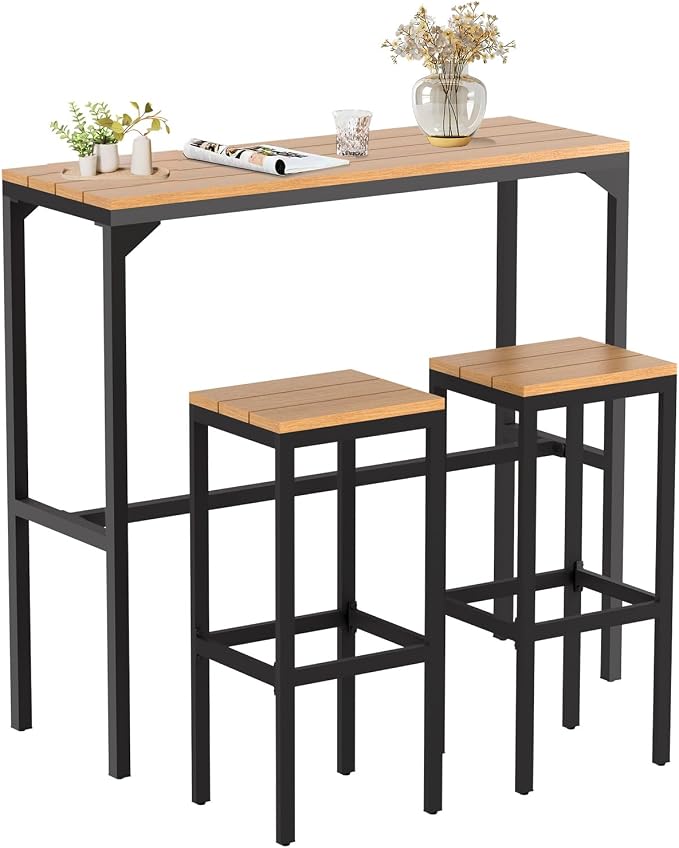 AECOJOY 3-Piece Outdoor Bar Set, Patio Bar Height Table and Chairs Set 47" by AECOJOY