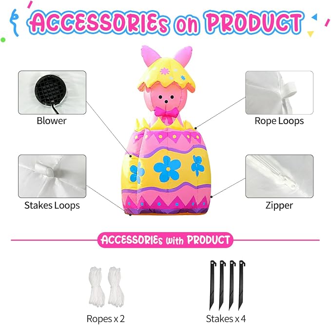 Domkom Up & Down 5.3FT Tall Easter Inflatable Bunny Outdoor Decorations - Image 6