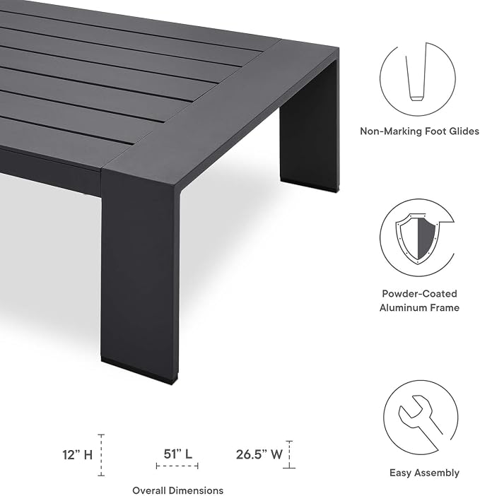 Modway Tahoe Aluminum Outdoor Patio Coffee Table in Gray - Image 6