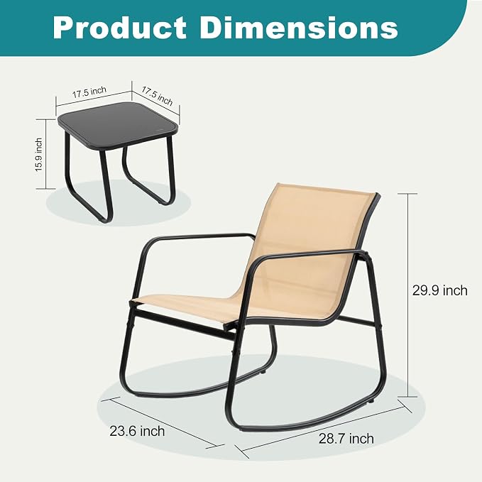 DUMOS 3 Piece Patio Rocking Furniture Set，Outdoor Patio Furniture Conversation - Image 6