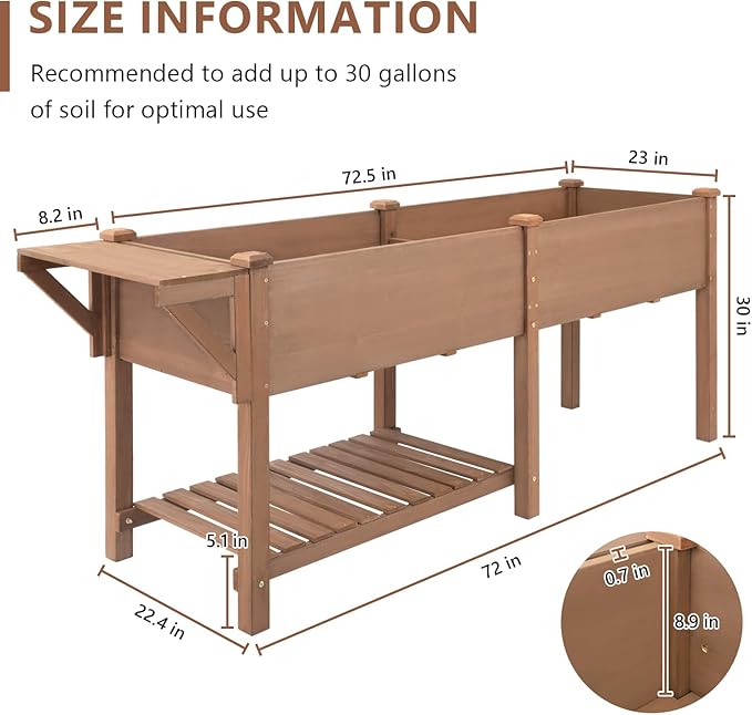 Raised Garden Bed with Legs Outdoor, Elevated Garden Box, Storage Shelf - Image 2