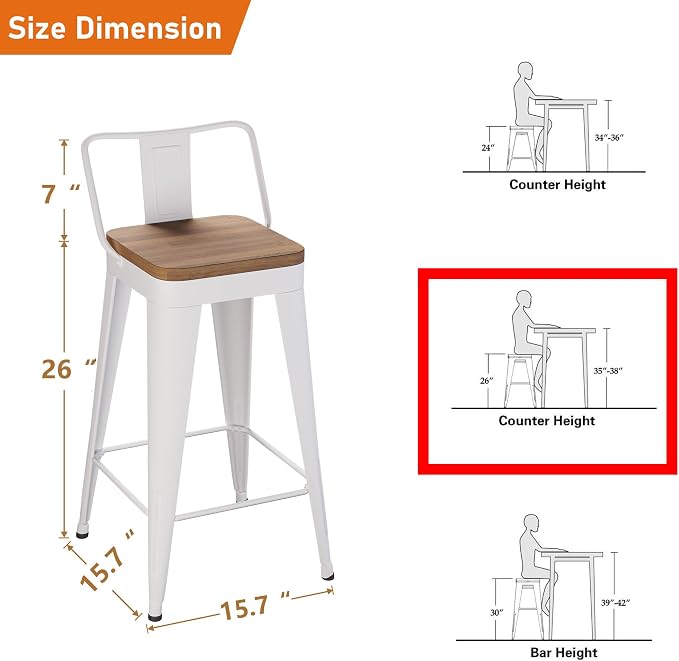 Modern Bar Stools Set of 4, Square Footrest, Ergonomic Design, 330lbs Weight - Image 2