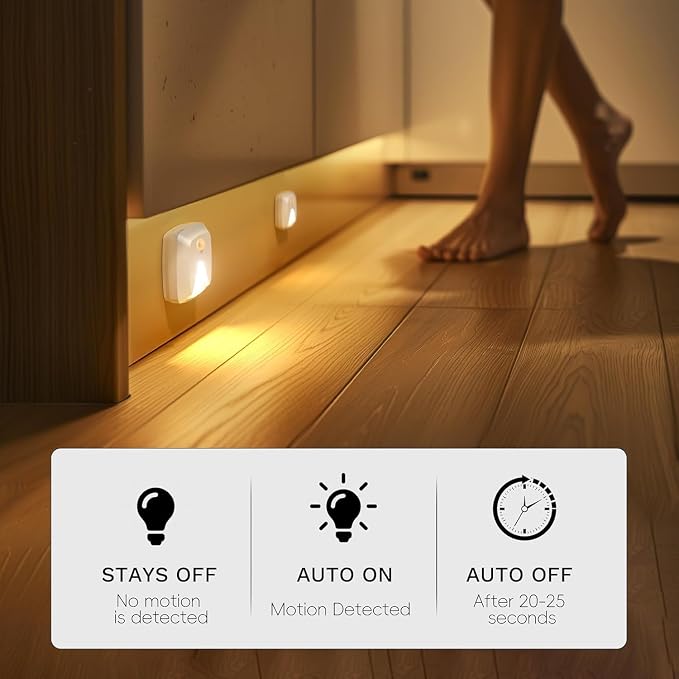 10-Pack Stick-on Motion Sensor Lights, Warm White LED Night Light, - Image 5