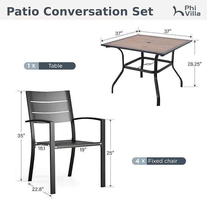 PHI VILLA 5 Pieces Outdoor Patio Dining Set - Image 9