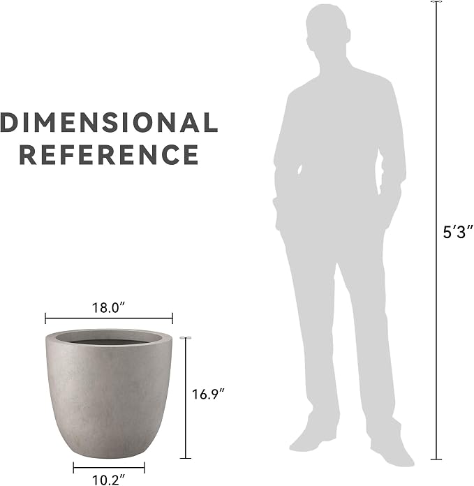 Kante 18 Inch Dia Round Concrete Planter, Indoor Outdoor Large Plant Pot - Image 7