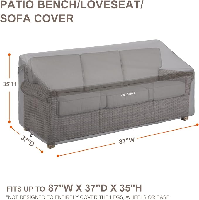 Outdoor 3 Seater Outdoor Sofa Cover Grey 87 Inch Long Waterproof Heavy Duty - Image 3