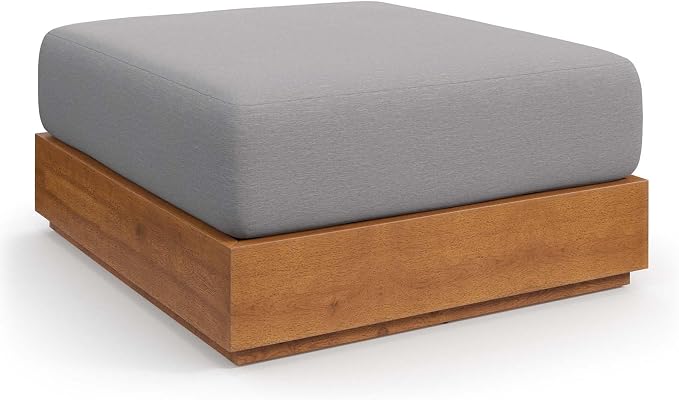 Modway Tahoe Acacia Wood Outdoor Ottoman in Natural Light Gray - Image 2