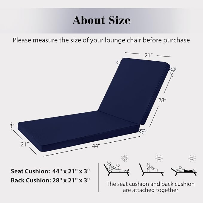 Chaise Lounge Cushions Outdoor, 4 Adjustable Ties Lounge Chair Cushions - Image 5