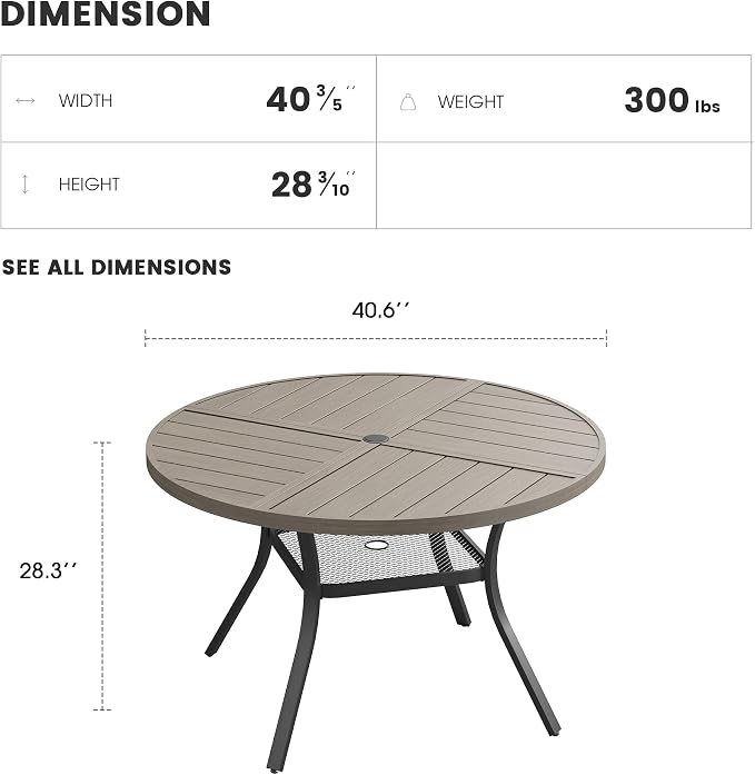 Patio Dining Table for 4, Round Metal Outdoor Table - Image 3