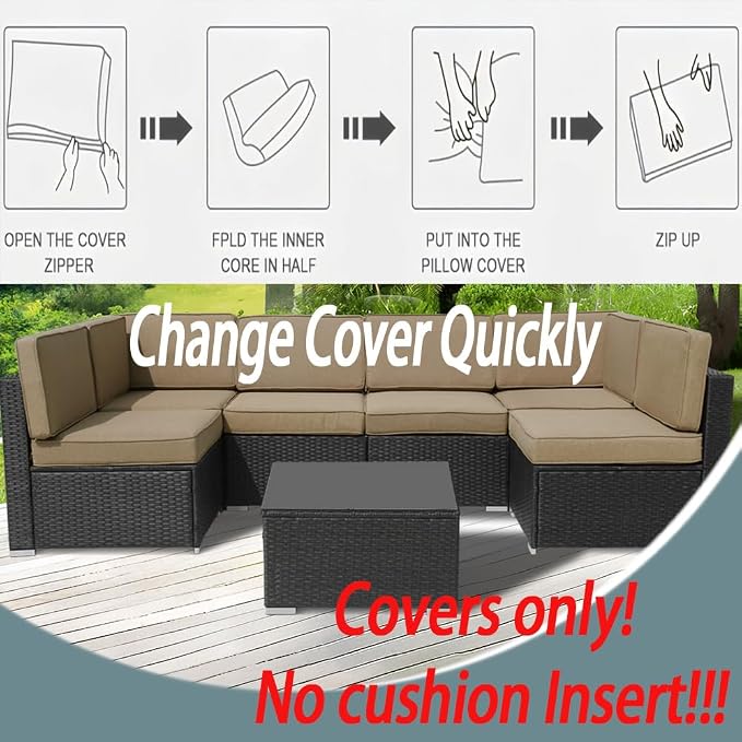 14Pcs Outdoor Cushion Covers Replacement Washable w/Zipper - Image 9