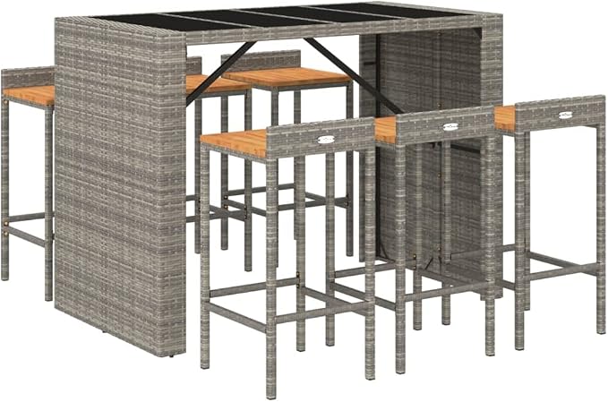 vidaXL 3-Piece Stylish Patio Bar Set: Gray Poly Rattan & Solid Acacia Wood - by vidaXL