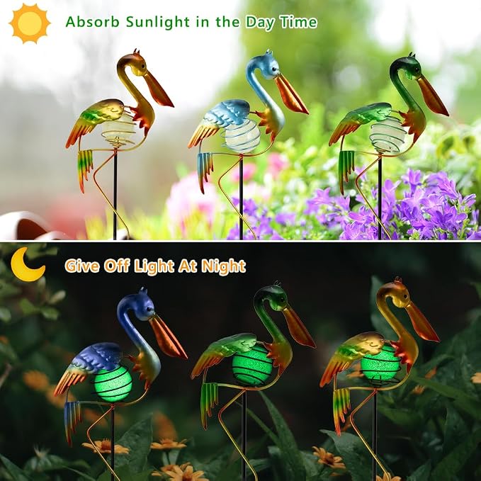3Pcs Pelican Decorative Garden Stakes, 56.5''H Waterproof Glow in The Dark - Image 4