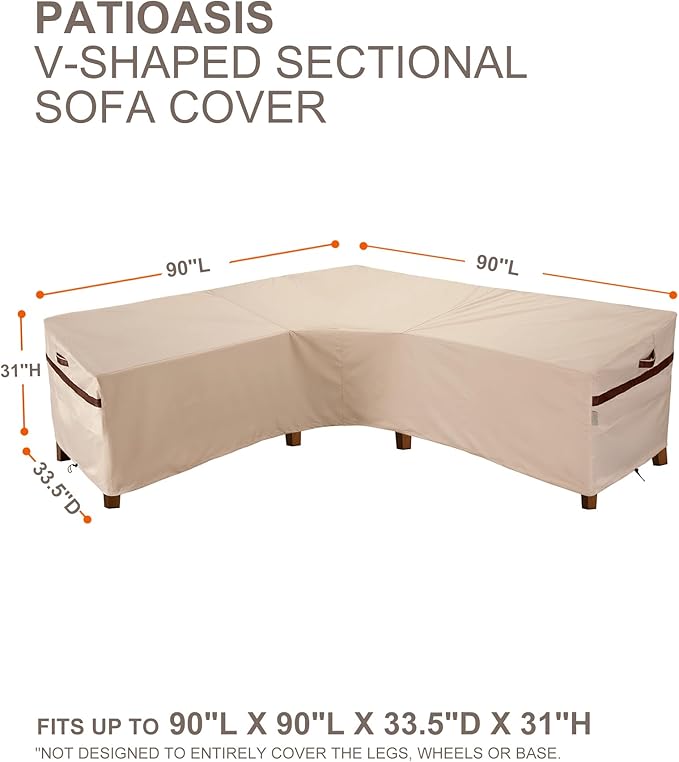 Patio V-Shaped Sectional Lounge Set Cover Waterproof 90''W x 90''L x 33.5''D x - Image 2