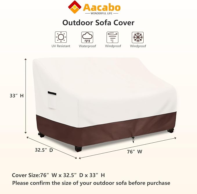Outdoor Couch Covers, 76 Inches Outdoor Sofa Cover, Waterproof Patio Furniture - Image 2