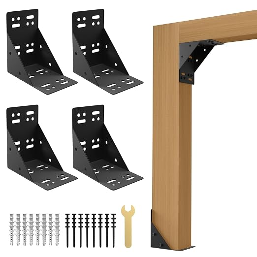 4PCS Post Base Pergola Brackets Kit, Heavy Duty Black Metal Powder Coated Wood by Fogein