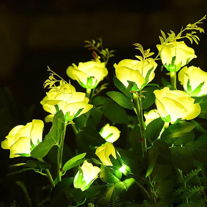 GONIMY Outdoor Realistic Solar Powered Rose Flower Lights Stake, 2 Pack 10 Rose - Image 2