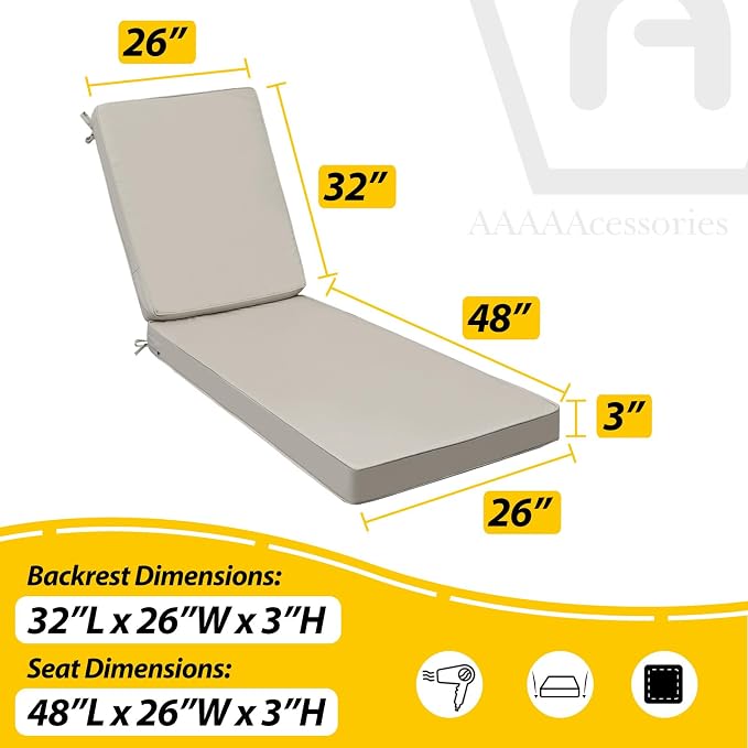 AAAAAcessories Outdoor Chaise Lounge Cushions, Fade-Resistant, Waterproof Patio - Image 5