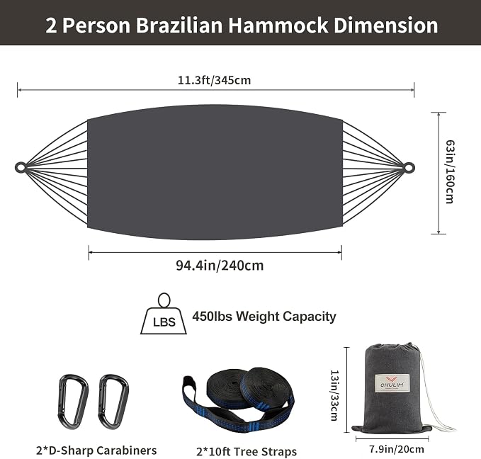 Brazilian Double Hammock with Tree Straps, Extra Large 94x63IN, 2 Persons - Image 3