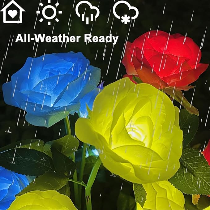 Outdoor Realistic Solar Powered Rose Flower Lights Stake, 2 Pack 10 Rose Solar - Image 4