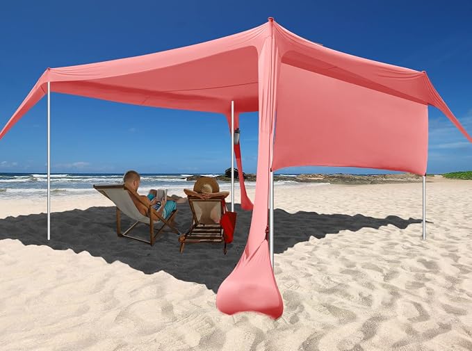Beach Canopy Tent Shade with Sidewalls 10x10FT, 6.6FT Tall, UPF50+ Sun Shelter by easierhike