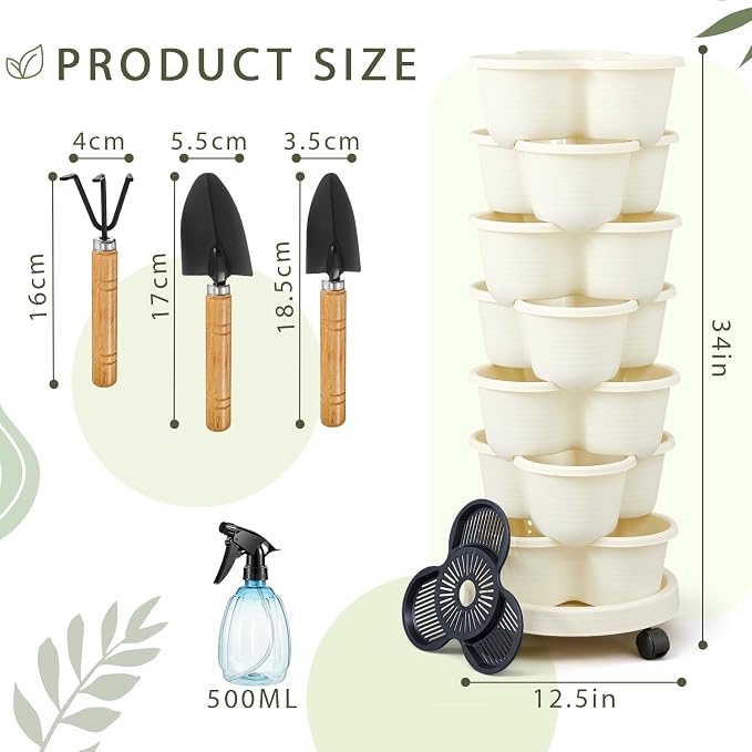 Umigy 2 Set Ivory 2 Set of 7 Tier Stackable Vertical Planters - Image 2