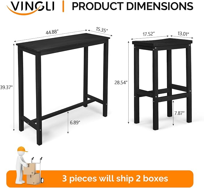 VINGLI 3-Piece Fir Wood Outdoor Bar Table and Chairs Set, Outdoor Bar Height - Image 7
