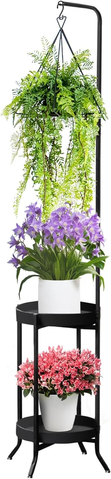 Hanging Plant Stand Indoor Outdoor, Space-Saving Corner Metal Plant Shelf 3 by RINBOU