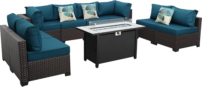 9 Pieces Wicker Patio Furniture Set Outdoor PE Rattan Sectional Conversation - Image 8